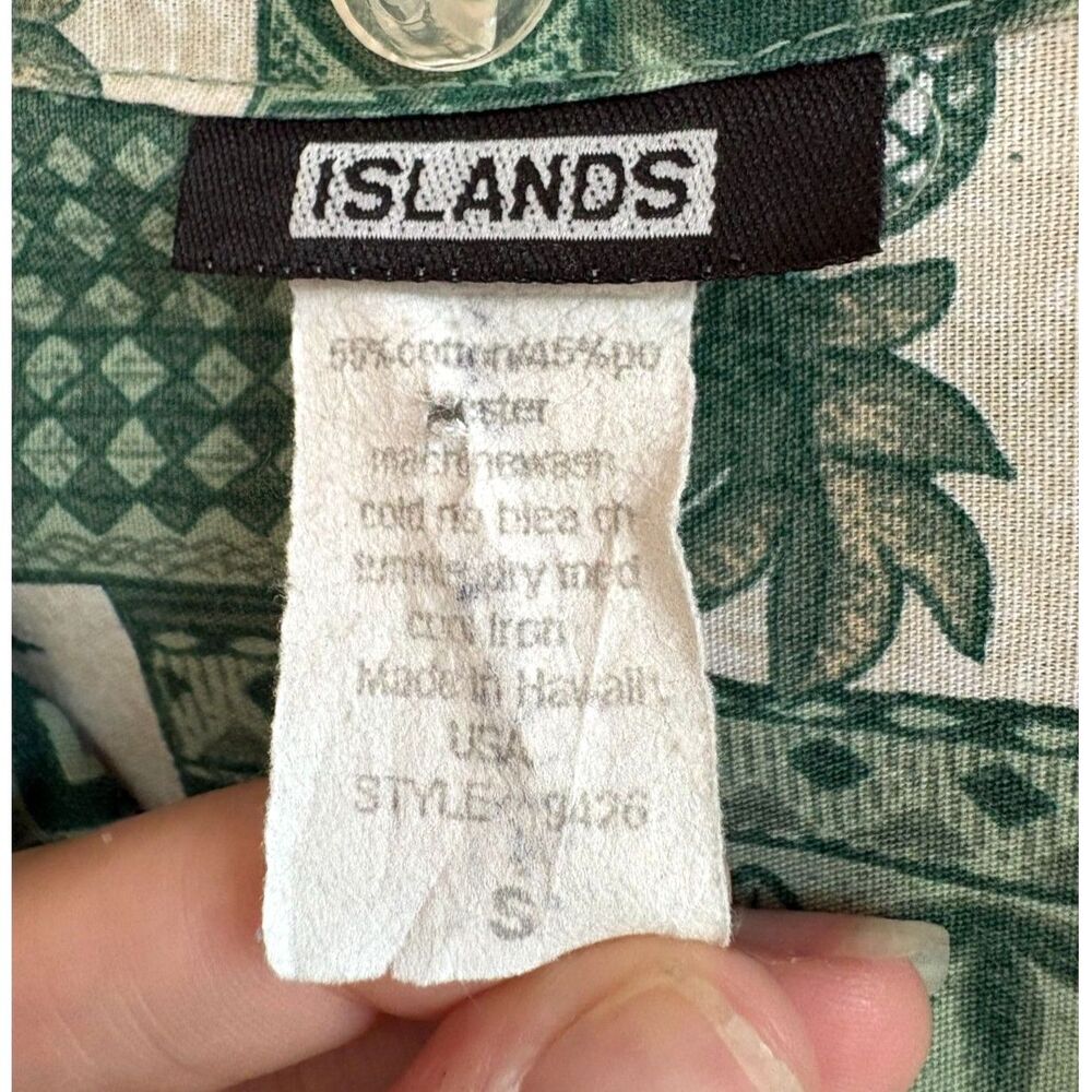 Islands Cotton Hawaiian Shirt Aloha Button Sage Green Patchwork S Vtg Retro Palm - Picture 6 of 7